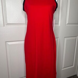 NWT Calvin Klein Sleeveless Round Neck Maxi Dress Sz S Red / Black